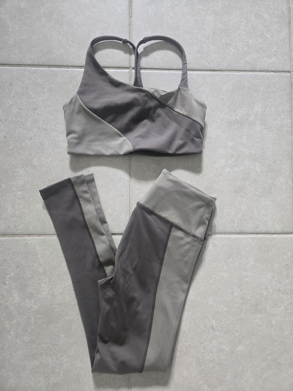 FP Movement by Free People Two-Tone Gray Sports Bra & Leggings Set